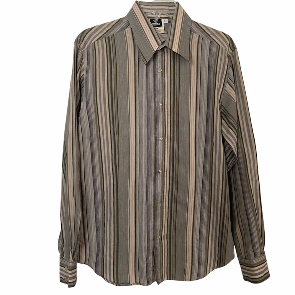Versace Jean Couture Striped Button Down Long Sleeves Shirt